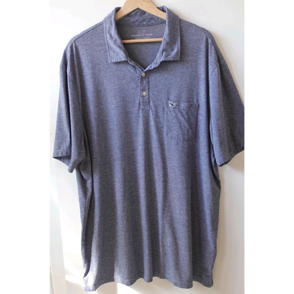 Vineyard Vines Polo Shirt Mens XL Blue Performance Pocket Whale Logo Stretch